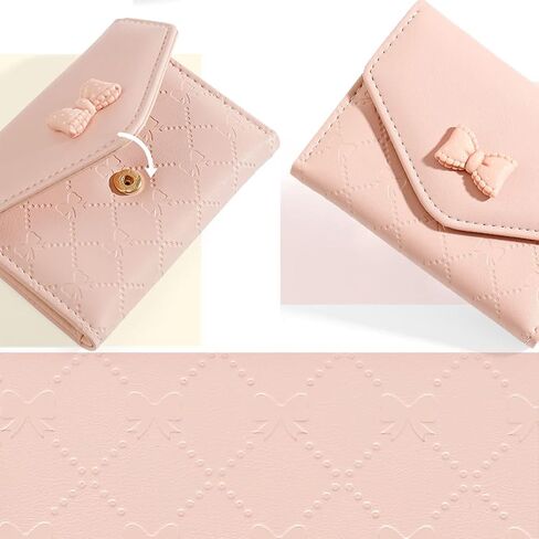 SUMGOGO محفظة نسائية للفتيات لطيف Bowknot محفظة ثلاثية الطي محفظة جلدية صغيرة نحيفة محفظة قصيرة حامل بطاقة النقدية حقيبة (أسود) in Kuwait