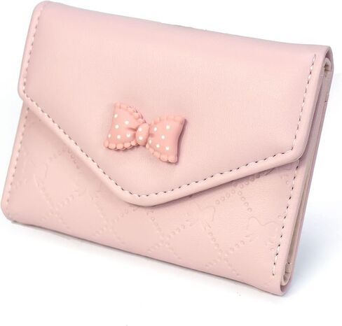 SUMGOGO محفظة نسائية للفتيات لطيف Bowknot محفظة ثلاثية الطي محفظة جلدية صغيرة نحيفة محفظة قصيرة حامل بطاقة النقدية حقيبة (أسود) in Kuwait