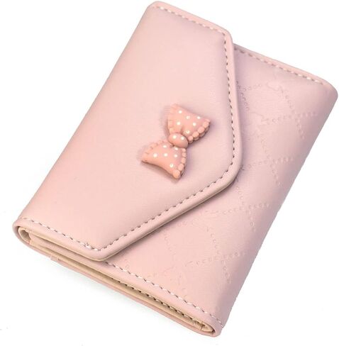 SUMGOGO محفظة نسائية للفتيات لطيف Bowknot محفظة ثلاثية الطي محفظة جلدية صغيرة نحيفة محفظة قصيرة حامل بطاقة النقدية حقيبة (أسود) in Kuwait