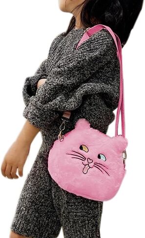 Amamcy لطيف القط Crossbody محفظة الوردي الصغيرة رقيق حقيبة كتف الحيوان أفخم حقيبة ساعي Kawaii محفظة للنساء in Kuwait