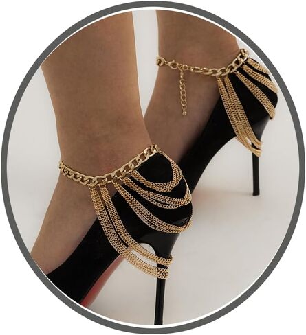High Heels Anklet Boot Chains for Women Layered Tassel Ankle Chains Gold Punk Bar Nightclubs Party Foot Chains Shoes Chain for Girls Gift in Kuwait