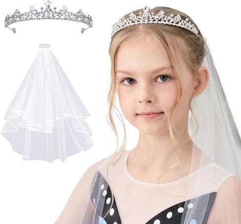 Lovelyshop Radiant Religious Moments Veil and Silver Alloy Tiara package for teenager and woman in First Communion in Kuwait