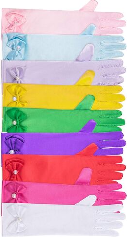 Zhanmai 9 Pairs Girls Satin Gloves Bowknot Gloves Princess Gloves for Kids Party, Wedding, Formal Pageant, Ages 3T to 8 Years, Color 3, Small in Saudi Arabia