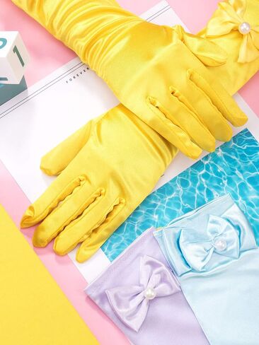 Zhanmai 9 Pairs Girls Satin Gloves Bowknot Gloves Princess Gloves for Kids Party, Wedding, Formal Pageant, Ages 3T to 8 Years, Color 3, Small in Saudi Arabia