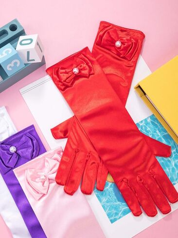 Zhanmai 9 Pairs Girls Satin Gloves Bowknot Gloves Princess Gloves for Kids Party, Wedding, Formal Pageant, Ages 3T to 8 Years, Color 3, Small in Saudi Arabia