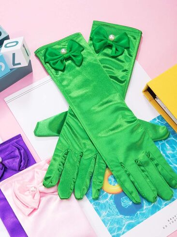 Zhanmai 9 Pairs Girls Satin Gloves Bowknot Gloves Princess Gloves for Kids Party, Wedding, Formal Pageant, Ages 3T to 8 Years, Color 3, Small in Saudi Arabia
