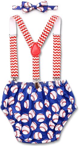 Gicoherero Baby Boys First Birthday Cake Smash Outfit Baseball Rookie of The Year 1st Birthday Party Bloomers Bowtie Adjustable Y Back Suspenders Strap Clip Costume Diaper Cover in Kuwait