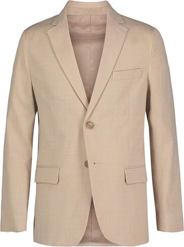 Calvin Klein Boys' Blazer Suit Jacket, 2-button Single Breasted Closure, Buttoned Cuffs & Front Flap Pockets, Khaki Sharkskin, 16 in Saudi Arabia
