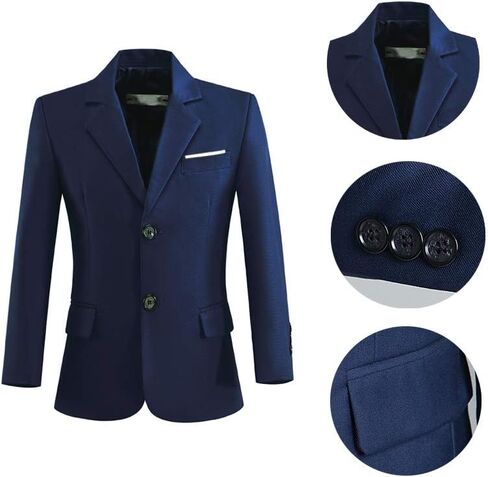 سترة SaiLiiny للأولاد معطف بزر واحد سترة زرقاء بدلة للأطفال بدلات ضيقة مع سترة رسمية طية صدر السترة in Kuwait