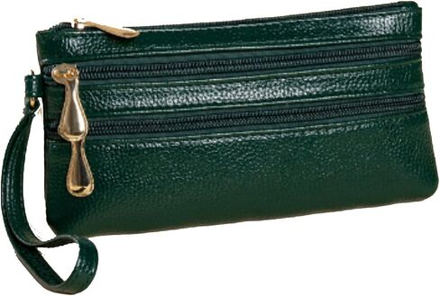 MAXALLEY Three Zippered Wristlet Wallet Purses for Women, Multi Pocket Clutch Purse for Card Holder Organizer(Green) in Saudi Arabia