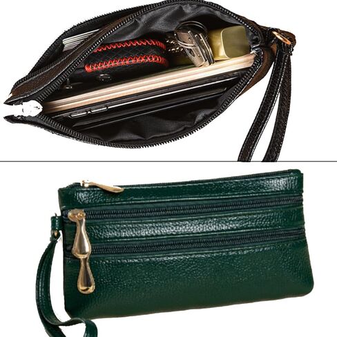MAXALLEY Three Zippered Wristlet Wallet Purses for Women, Multi Pocket Clutch Purse for Card Holder Organizer(Green) in Saudi Arabia