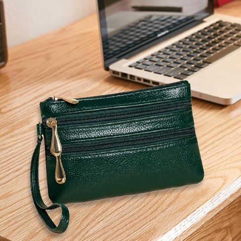 MAXALLEY Three Zippered Wristlet Wallet Purses for Women, Multi Pocket Clutch Purse for Card Holder Organizer(Green) in Saudi Arabia