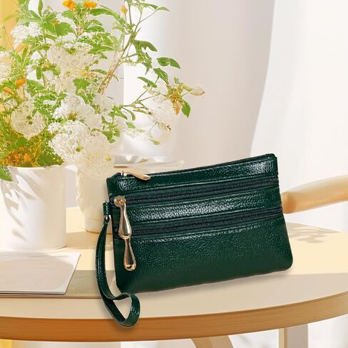 MAXALLEY Three Zippered Wristlet Wallet Purses for Women, Multi Pocket Clutch Purse for Card Holder Organizer(Green) in Saudi Arabia