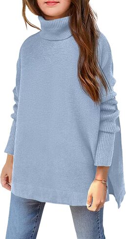 Arshiner Girls Sweaters Turtleneck Kids Tunic Long Sleeve Knit Chunky Pullover Jumper Tops in Saudi Arabia