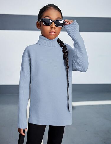 Arshiner Girls Sweaters Turtleneck Kids Tunic Long Sleeve Knit Chunky Pullover Jumper Tops in Saudi Arabia