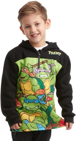 سويت شيرت للأولاد من Teenage Mutant Ninja Turtles - سويت شيرت بغطاء رأس من الصوف بسحاب 1/4 - سويت شيرت TMNT للأولاد (2T-16) in Kuwait