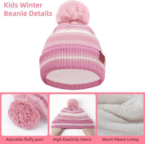 Kids Winter Hat Gloves Scarf Set: Girls Boys Beanie Hats Gloves Knit Set with Thick Warm Fleece Lined For Ages 6-10 Children in Saudi Arabia