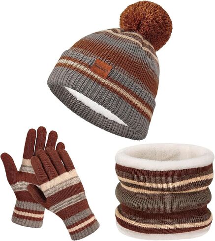 Kids Winter Hat Gloves Scarf Set: Girls Boys Beanie Hats Gloves Knit Set with Thick Warm Fleece Lined For Ages 6-10 Children in Saudi Arabia
