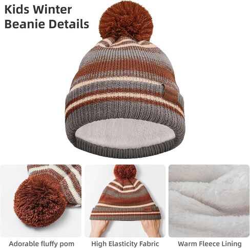 Kids Winter Hat Gloves Scarf Set: Girls Boys Beanie Hats Gloves Knit Set with Thick Warm Fleece Lined For Ages 6-10 Children in Saudi Arabia