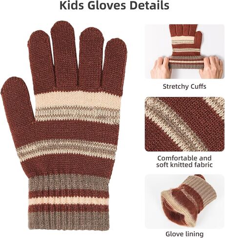 Kids Winter Hat Gloves Scarf Set: Girls Boys Beanie Hats Gloves Knit Set with Thick Warm Fleece Lined For Ages 6-10 Children in Saudi Arabia