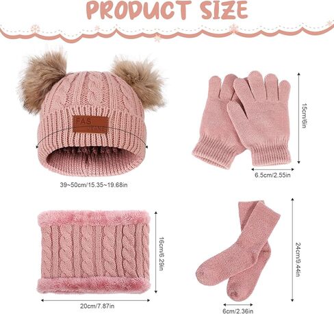Fuyamp 4 Pcs Kids Winter Hat Scarf Gloves Socks Set,Knitted Beanie Hat,Thick Fleece Lined Scarf,Snow Gloves,Coral Fleece Socks,Toddler Winter Soft Warmer Set for Girls 1-10 Years in Kuwait