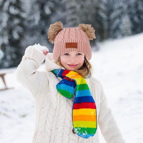 Fuyamp 4 Pcs Kids Winter Hat Scarf Gloves Socks Set,Knitted Beanie Hat,Thick Fleece Lined Scarf,Snow Gloves,Coral Fleece Socks,Toddler Winter Soft Warmer Set for Girls 1-10 Years in Kuwait