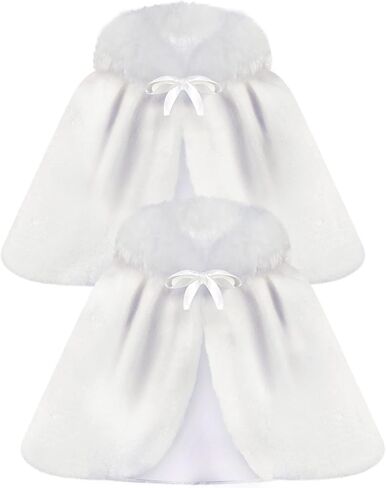 2 Pcs Flower Girls Wrap Shawl Faux Fur Girls Princess Shoulder Cape Wedding Bridesmaid Tippet Stole Faux Fur Bolero Shrug for Wedding Birthday Costume Party Evening Dress up White in Saudi Arabia