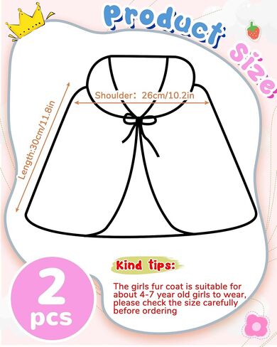 2 Pcs Flower Girls Wrap Shawl Faux Fur Girls Princess Shoulder Cape Wedding Bridesmaid Tippet Stole Faux Fur Bolero Shrug for Wedding Birthday Costume Party Evening Dress up White in Saudi Arabia