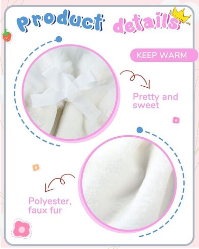 2 Pcs Flower Girls Wrap Shawl Faux Fur Girls Princess Shoulder Cape Wedding Bridesmaid Tippet Stole Faux Fur Bolero Shrug for Wedding Birthday Costume Party Evening Dress up White in Saudi Arabia