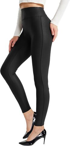 Kunifoy Womens Stretchy Faux Leather Leggings Sexy High Waisted Tights Black in Kuwait
