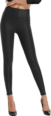 Kunifoy Womens Stretchy Faux Leather Leggings Sexy High Waisted Tights Black in Kuwait