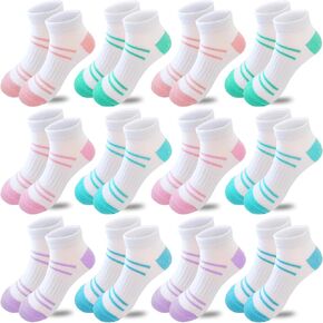 Bemeol 12 Pairs Girls Socks Kids Low Cut Ankle Athletic Socks Cotton Sports Socks