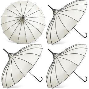 Abbylike 4 Pcs Parasol Umbrella Pagoda Umbrella Large Gothic Parasols for Sun Protection Women Black and White Umbrella Goth Parasol with Long Handle for UV Protection