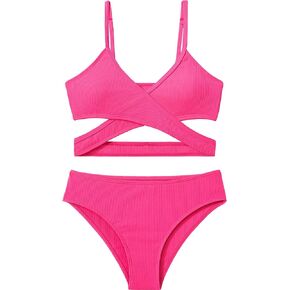 Girls Swimsuit Bikini Set,Criss Cross Bathing Suits for Girls Two Piece Swimsuit Solid Color Girls' Swimwear in Kuwait