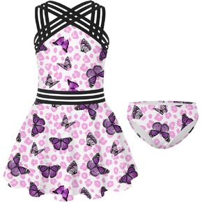 Girls Tankini Swimsuits Set size 7-14T Two Piece Swim Skirt and Bikini Bottom Criss-Cross Hawaii Bathing Suit