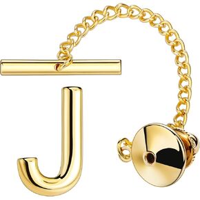 AMITER Men Tie Tack Initial Gold/Silver Tie Pin with Chain Clips for Necktie, Bow Tie & Hat