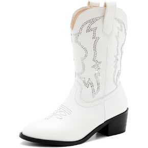 Girls Cowboy Boots Pull On Cowgirl Boots Pointed Toe Mid Calf Western Boots for Little Kid Big Kid in Saudi Arabia