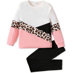 PATPAT Little Girls Clothes Crew Neck Leopard Color Block Sweatshirt and Leggings Girls Outfits Size 4-14Y in Kuwait