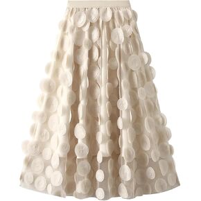 Tulle Skirt Women 3D Polka Dot Elastic Waist Mesh Flowy A-Line Midi Skirts Wedding Halloween Party Outfit in Saudi Arabia