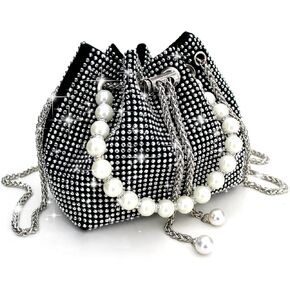 حقيبة يد من iSamzan للسهرات للنساء بحجر الراين البراق واللؤلؤ ومحفظة فضية للحفلات والنوادي وحفلات الزفاف وحفلات الكوكتيل in Kuwait