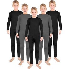 Silkfly 5 Set Boys Thermal Underwear Soft Fleece Lined Long Johns Kids Base Layer Top Bottom Warm Set for Winter Skiing