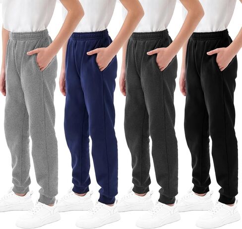 Rolimaka 4 Pcs Boys Sweatpants Soft Fleece Lined Youth Basic Athletic Jogger Pants with Pockets Trousers for Boys in Kuwait