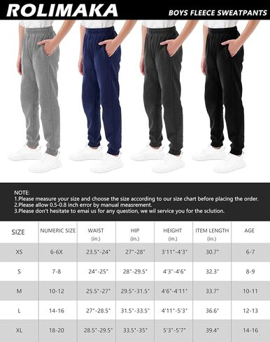Rolimaka 4 Pcs Boys Sweatpants Soft Fleece Lined Youth Basic Athletic Jogger Pants with Pockets Trousers for Boys in Kuwait