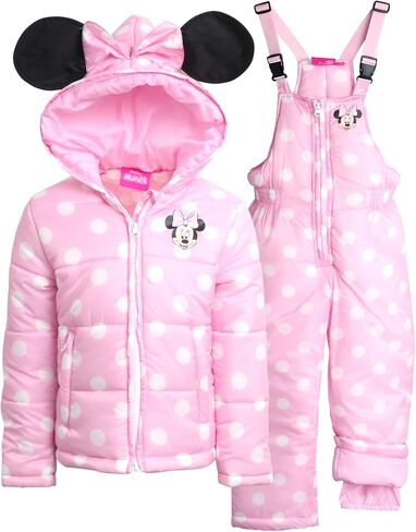 Disney Girls' Minnie Mouse Snowsuit - 2 Piece Ski Jacket with 3D Ears and Snow Bib Ski Pants Overalls: Toddlers/Girls (2T-7) in Saudi Arabia