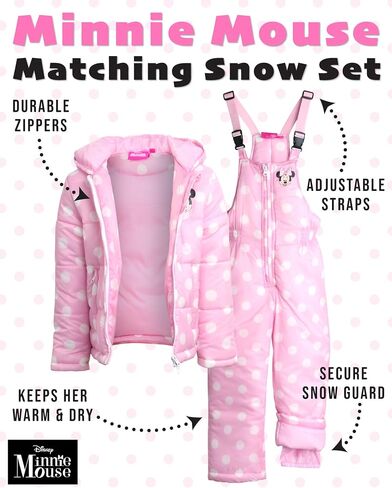 Disney Girls' Minnie Mouse Snowsuit - 2 Piece Ski Jacket with 3D Ears and Snow Bib Ski Pants Overalls: Toddlers/Girls (2T-7) in Saudi Arabia