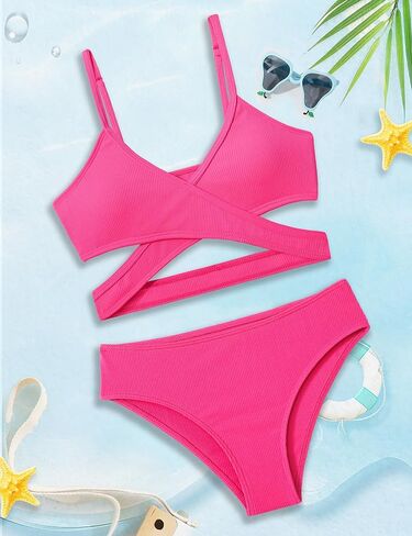 Doumlop الفتيات ملابس السباحة بيكيني مجموعة، متقاطع مايوه للفتيات قطعتين ملابس السباحة بلون الفتيات ملابس السباحة in Kuwait