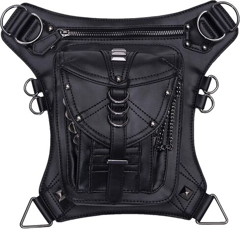 حقيبة جلد PU Fanny حقيبة متعددة الأغراض التكتيكية على الساق حقيبة يد Steampunk Retro دراجة نارية حقيبة سيدة عتيقة على الكتف والخصر والأرجل والفخذ in Kuwait