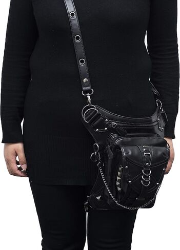 حقيبة جلد PU Fanny حقيبة متعددة الأغراض التكتيكية على الساق حقيبة يد Steampunk Retro دراجة نارية حقيبة سيدة عتيقة على الكتف والخصر والأرجل والفخذ in Kuwait