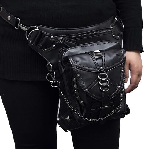 حقيبة جلد PU Fanny حقيبة متعددة الأغراض التكتيكية على الساق حقيبة يد Steampunk Retro دراجة نارية حقيبة سيدة عتيقة على الكتف والخصر والأرجل والفخذ in Kuwait