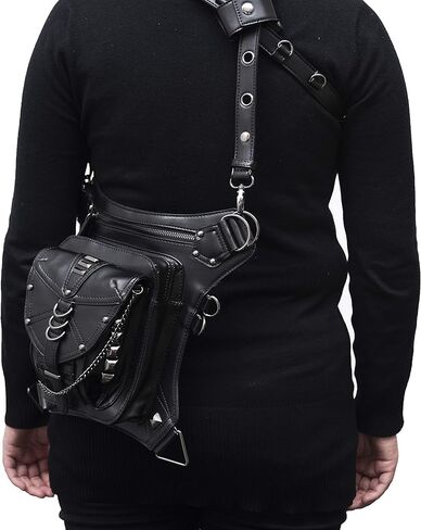 حقيبة جلد PU Fanny حقيبة متعددة الأغراض التكتيكية على الساق حقيبة يد Steampunk Retro دراجة نارية حقيبة سيدة عتيقة على الكتف والخصر والأرجل والفخذ in Kuwait